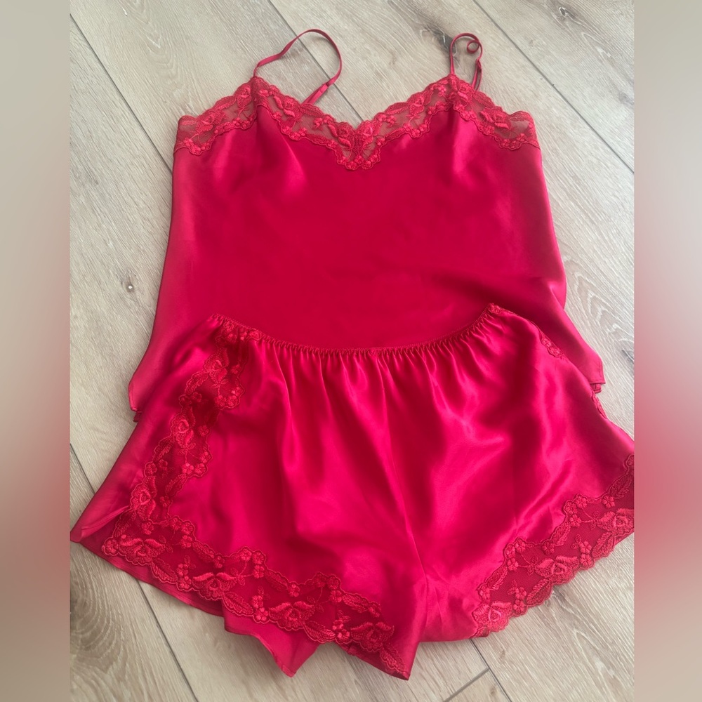 Victoria secret Red Lace Trim Satin Sleepwear Set
